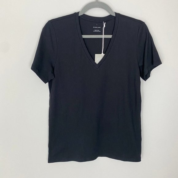 Everlane Tops - Everlane The Organic Cotton V Neck Black T Shirt Womens Large Short Sleeves